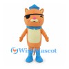 Pirate Cat Mascot Costume in Orange with Blue Cap and Eye Patch