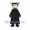 Vampire Cat Mascot Costume in Black with Yellow Eyes and Long Cape