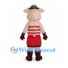 Pig Mascot Costume with Meat Cut Markings Red Apron and Hat