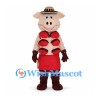 Pig Mascot Costume with Meat Cut Markings Red Apron and Hat