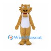 Saber-Toothed Tiger Mascot Costume in Golden Brown with White Belly and Long Tusks