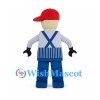 Boy Mascot Costume with Red Cap and Blue Striped Overalls