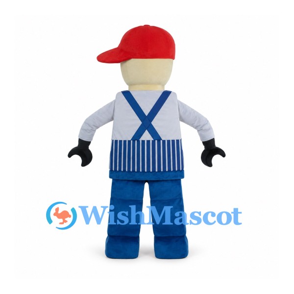 Boy Mascot Costume with Red Cap and Blue Striped Overalls