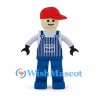 Boy Mascot Costume with Red Cap and Blue Striped Overalls