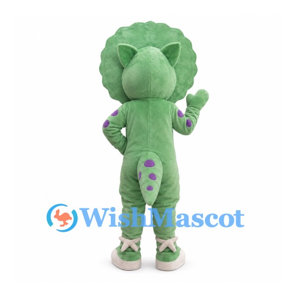 Triceratops Mascot Costume in Green with Pink Belly and Purple Spots