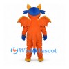Dragon Mascot Costume in Orange with Blue Hair and Wings