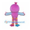 Owl Mascot Costume in Pink with Blue Wings and Striped Legs