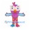 Owl Mascot Costume in Pink with Blue Wings and Striped Legs