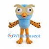Owl Mascot Costume in Blue with Spotted Orange Wings