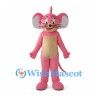 Mouse Mascot Costume in Pink with Cream Belly and Large Ears