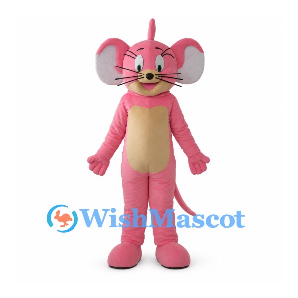 Mouse Mascot Costume in Pink with Cream Belly and Large Ears