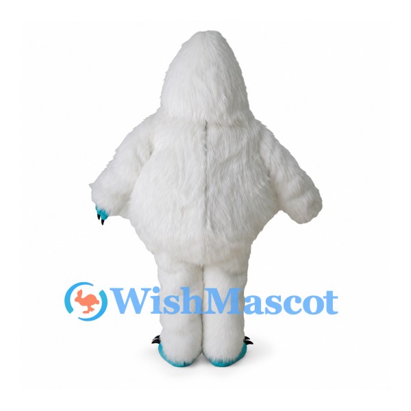 Yeti Mascot Costume with White Fur and Blue Face