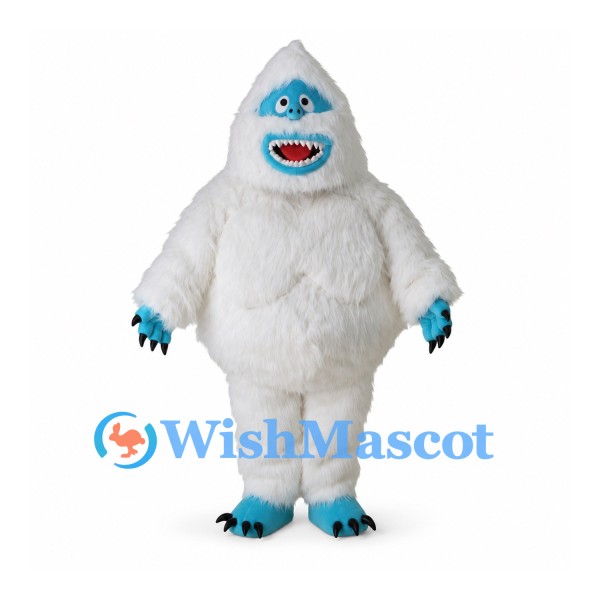 Yeti Mascot Costume with White Fur and Blue Face
