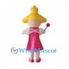 Fairy Mascot Costume with Pink Dress Yellow Crown Hat and Wand
