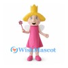 Fairy Mascot Costume with Pink Dress Yellow Crown Hat and Wand
