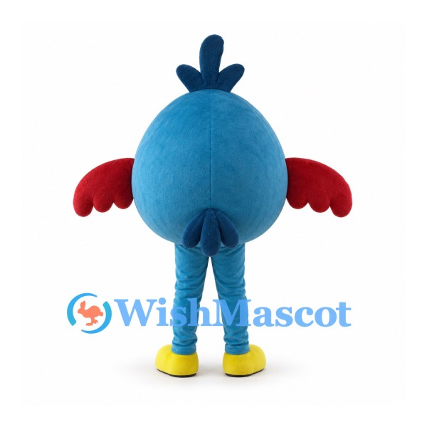 Bird Mascot Costume in Blue with Red Wings and Yellow Beak