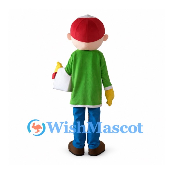 Boy Mascot Costume with Red Cap and Green Shirt