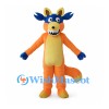 Dragon Mascot Costume in Orange with Blue Ears and Yellow Belly