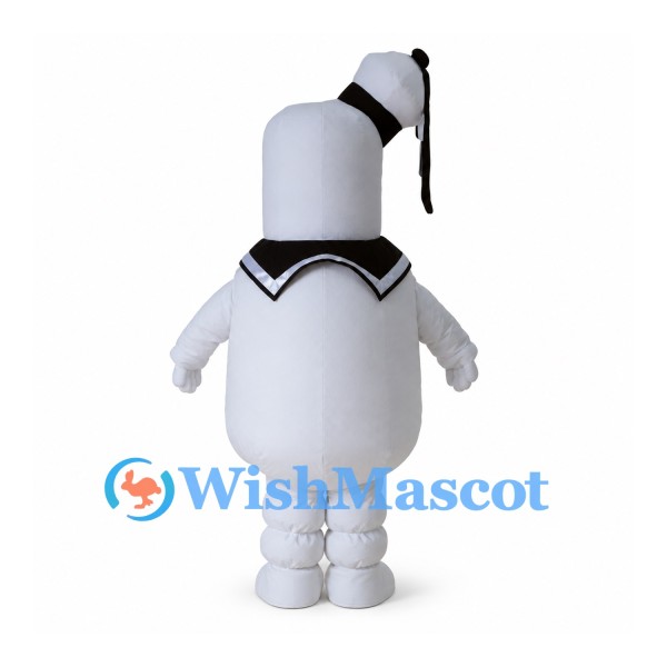 Sailor Ghost Mascot Costume with White Body and Striped Hat