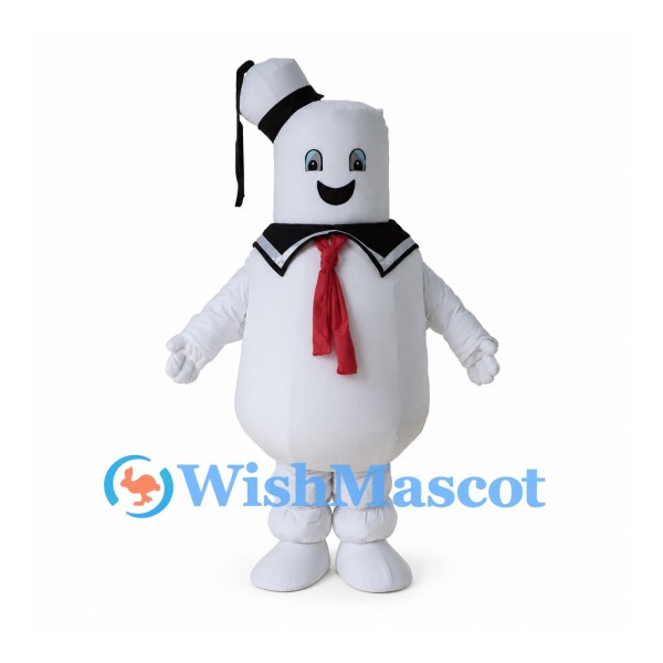 Sailor Ghost Mascot Costume with White Body and Striped Hat