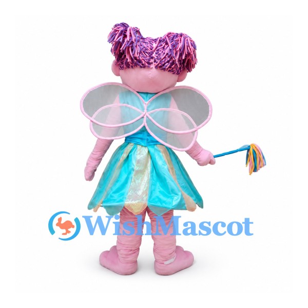 Fairy Mascot Costume with Pink Hair Turquoise Dress and Wings
