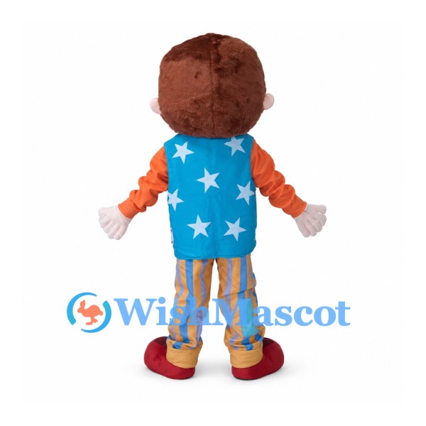 Clown Boy Mascot Costume with Blue Star Vest and Striped Pants