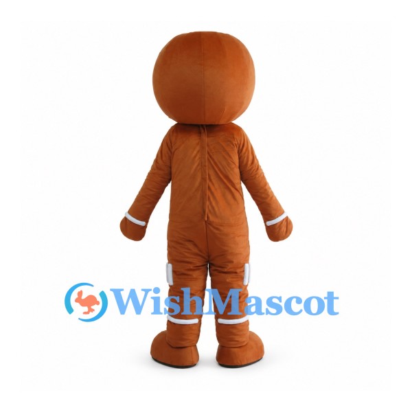 Gingerbread Man Mascot Costume in Brown with Purple Buttons