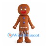 Gingerbread Man Mascot Costume in Brown with Purple Buttons