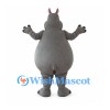 Hippo Mascot Costume in Gray with Round Belly and Small Pink Ears