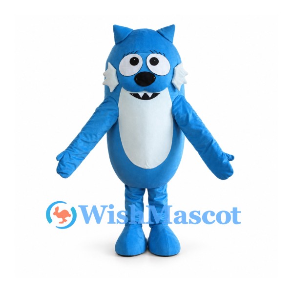 Wolf Mascot Costume in Blue with White Belly and Tail Tip