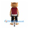 Tiger Mascot Costume with Burgundy Sports Shirt and Black Pants