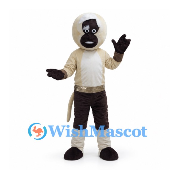Monkey Mascot Costume with Cream Head Dark Face and Long Tail