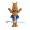 Cheerleader Cat Mascot Costume in Tan with Blue Skirt and Bow