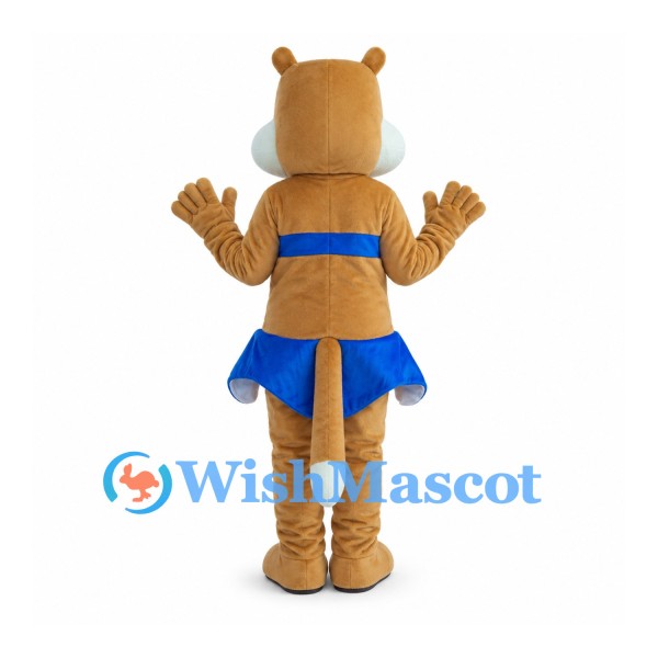 Cheerleader Cat Mascot Costume in Tan with Blue Skirt and Bow