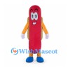 Sausage Mascot Costume in Red with Yellow Sleeves and Blue Shoes