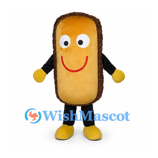 Toast Mascot Costume with Brown Crust and Smiling Golden Center