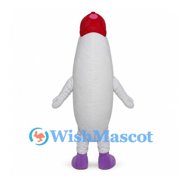 Rice Grain Mascot Costume in White with Red Cap and Purple Shoes