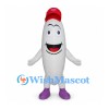 Rice Grain Mascot Costume in White with Red Cap and Purple Shoes