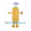 Chef Hot Dog Mascot Costume with White Hat Black Glasses and Mustard Detail