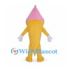 Ice Cream Cone Mascot Costume with Pink Soft Serve and Yellow Body