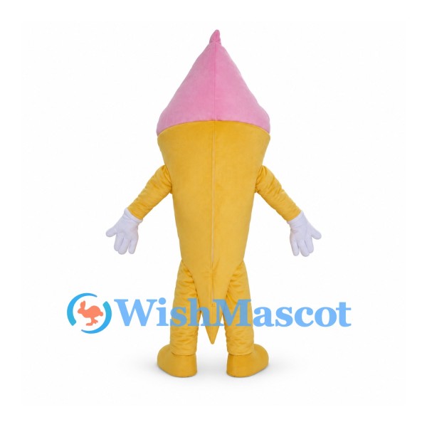 Ice Cream Cone Mascot Costume with Pink Soft Serve and Yellow Body