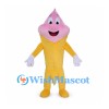 Ice Cream Cone Mascot Costume with Pink Soft Serve and Yellow Body