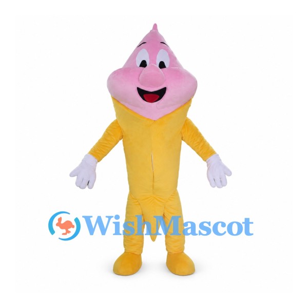Ice Cream Cone Mascot Costume with Pink Soft Serve and Yellow Body