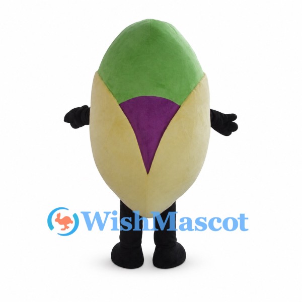 Pistachio Mascot Costume with Green Center and Beige Shell