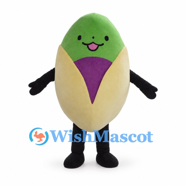 Pistachio Mascot Costume with Green Center and Beige Shell