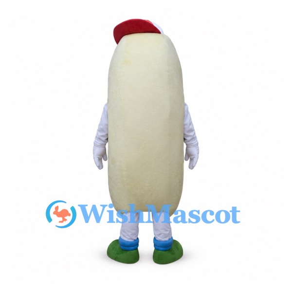 Hot Dog Mascot Costume with Red and White Cap and Green Shoes