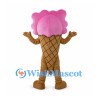 Ice Cream Cone Mascot Costume with Pink Scoop and Waffle Pattern Body