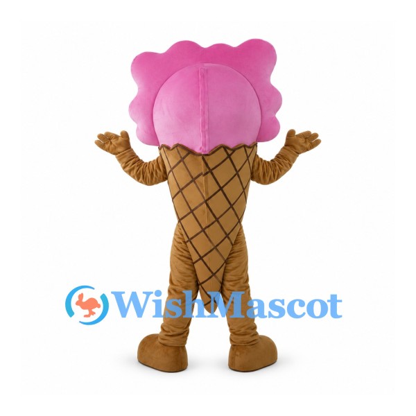 Ice Cream Cone Mascot Costume with Pink Scoop and Waffle Pattern Body