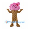 Ice Cream Cone Mascot Costume with Pink Scoop and Waffle Pattern Body