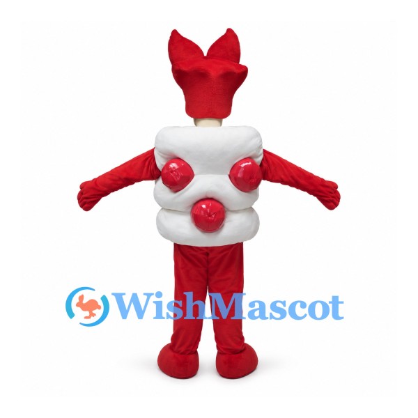 Shrimp Sushi Mascot Costume with Red Tail and White Rice Body